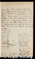 Cline, Henry: certificate of election to the Royal Society