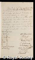 Pond, John: certificate of election to the Royal Society