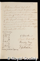 Jacob, William: certificate of election to the Royal Society