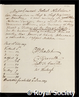Nicholson, Robert: certificate of election to the Royal Society