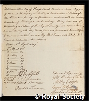 Allen, William: certificate of election to the Royal Society