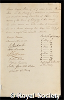 Petit, Louis Hayes: certificate of election to the Royal Society