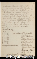 Hamilton, Alexander: certificate of election to the Royal Society