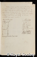 Watson, William: certificate of election to the Royal Society