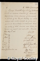 Duckett, Sir George: certificate of election to the Royal Society