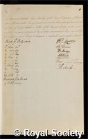 Rowley, John: certificate of election to the Royal Society