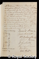 Brande, William Thomas: certificate of election to the Royal Society