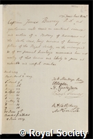 Burney, James: certificate of election to the Royal Society