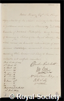 Bingley, Robert: certificate of election to the Royal Society