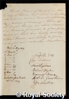 Hoare, Charles: certificate of election to the Royal Society