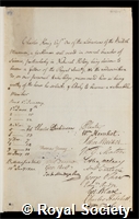 Konig, Charles Dietrich Eberhard: certificate of election to the Royal Society