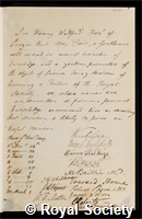 Halford, Sir Henry: certificate of election to the Royal Society