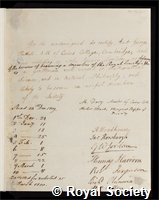Tuthill, Sir George Leman: certificate of election to the Royal Society