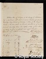 Wix, William: certificate of election to the Royal Society