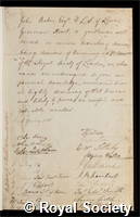 Baker, John: certificate of election to the Royal Society
