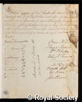 Congreve, Sir William: certificate of election to the Royal Society