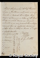 Chaloner, Robert: certificate of election to the Royal Society