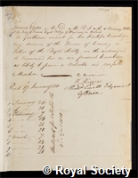 Egan, Thomas: certificate of election to the Royal Society