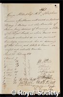 Hibbert, George: certificate of election to the Royal Society