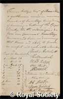 Hoblyn, Thomas: certificate of election to the Royal Society