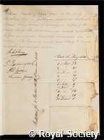 Franks, William: certificate of election to the Royal Society