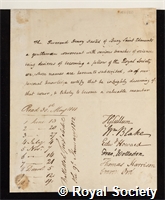 Hasted, Henry: certificate of election to the Royal Society