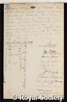 Lowry, Wilson: certificate of election to the Royal Society