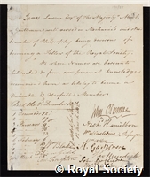 Lawson, James: certificate of election to the Royal Society