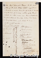 Dwyer, Edmund: certificate of election to the Royal Society