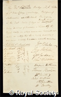 Bridge, Bewick: certificate of election to the Royal Society