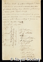 Wood, William: certificate of election to the Royal Society