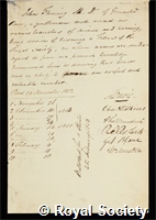 Fleming, John: certificate of election to the Royal Society