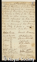 Warren, Pelham: certificate of election to the Royal Society