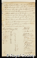 Herschel, Sir John Frederick William: certificate of election to the Royal Society