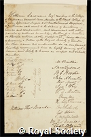 Lawrence, Sir William: certificate of election to the Royal Society