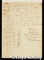 Davy, John: certificate of election to the Royal Society