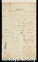 Sims, John: certificate of election to the Royal Society
