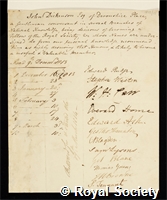 Dickenson, John: certificate of election to the Royal Society