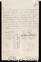 Yelloly, John: certificate of election to the Royal Society
