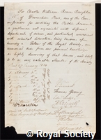 Boughton, Sir Charles William Rouse: certificate of election to the Royal Society