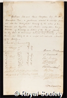 Boughton, Sir William Edward Rouse: certificate of election to the Royal Society