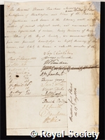 Middleton, Thomas Fanshawe: certificate of election to the Royal Society