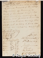 Beaufort, Sir Francis: certificate of election to the Royal Society