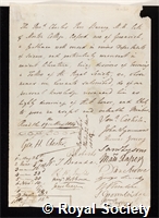 Burney, Charles Parr: certificate of election to the Royal Society