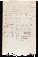 Eliott, Sir William Francis: certificate of election to the Royal Society