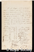 Roget, Peter Mark: certificate of election to the Royal Society