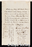 Oyly, George D': certificate of election to the Royal Society