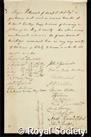 Pettiward, Roger: certificate of election to the Royal Society