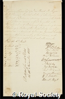 Travers, Benjamin: certificate of election to the Royal Society