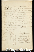 Warrender, Sir George: certificate of election to the Royal Society